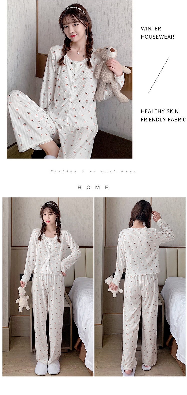 Title 4, Cotton Cardigan Long Sleeve Pants Homewear Suit...