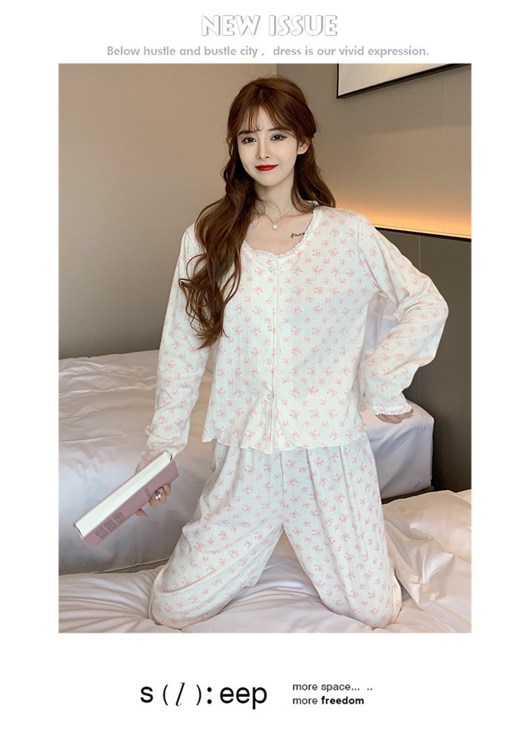 Title 9, Cotton Cardigan Long Sleeve Pants Homewear Suit...