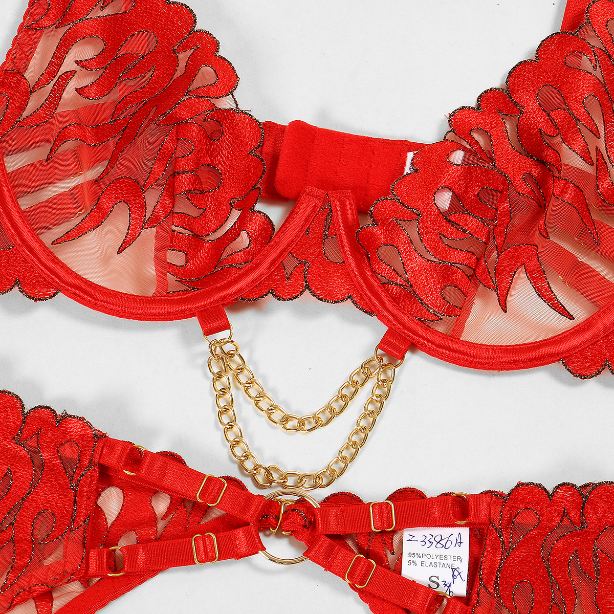 Title 7, Flame Embroidered Chain Bra Set