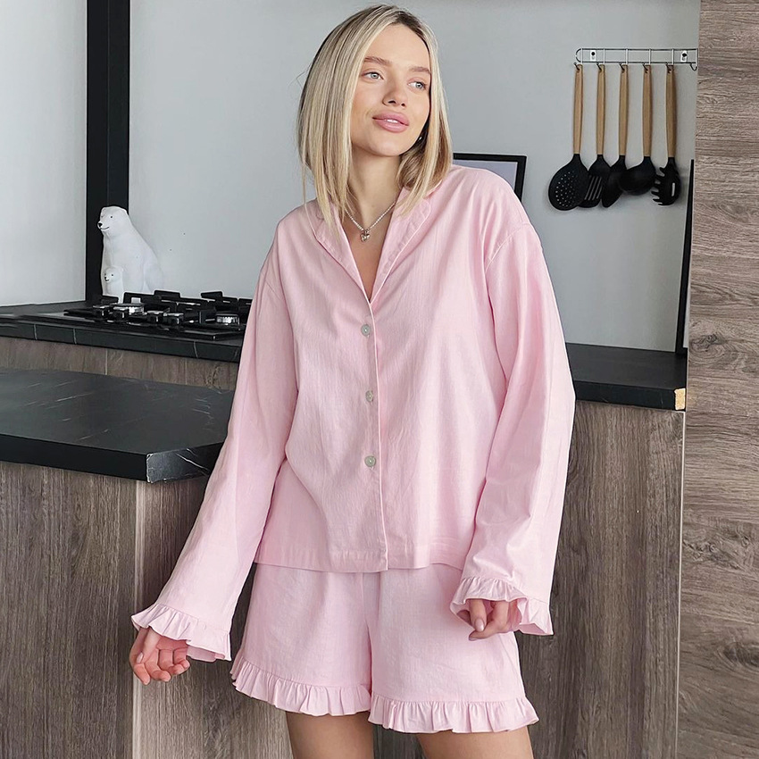 Title 9, Cute Fashion Long Sleeve Shorts Ruffled Pajamas...