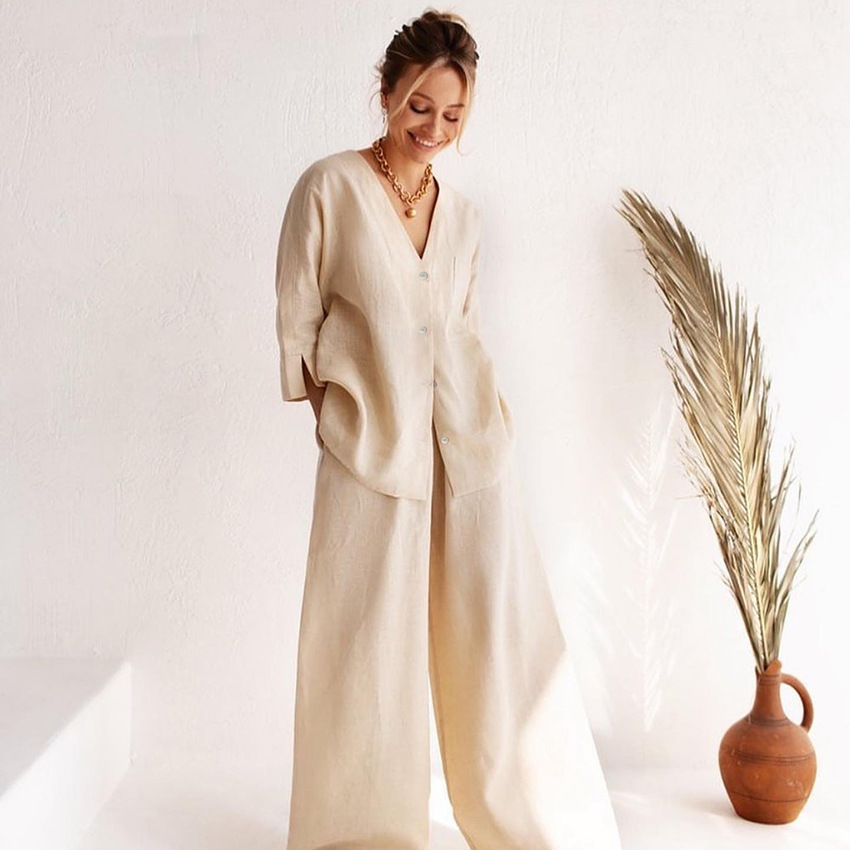 Title 7, Cotton And Linen Comfortable Loose Long-sleeved...