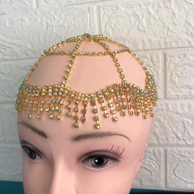 Women's Full Rhinestone Tassel Mesh Headwear