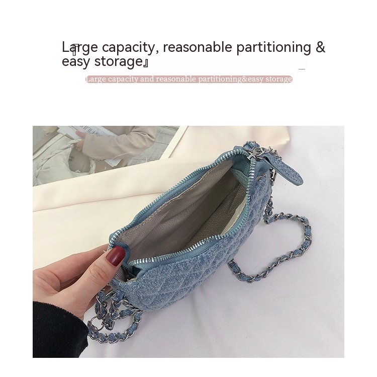 Denim Bag Female Diamond Embroidery Thread Chain Messenger Bag