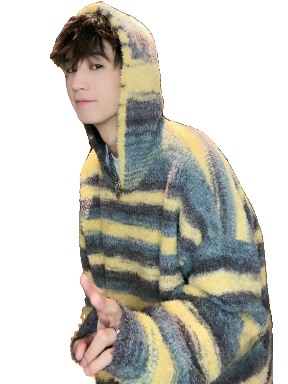 Fashion Trend Round Neck Striped Sweater Hooded