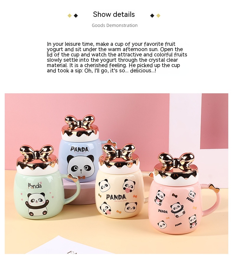 Cartoon Cute Ceramic Cup Printing Mug Color Bow Cup Lid