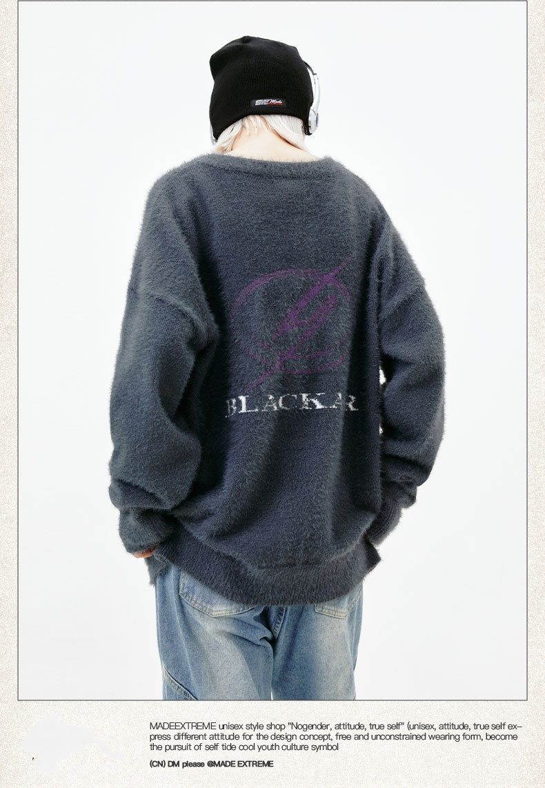 American Street Lightning Letter Jacquard Lazy Casual Wool Sweater
