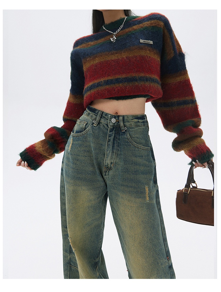 Retro Nostalgic Loose Wide-leg Jeans High Waist Slimming Drooping Straight Mop Pants
