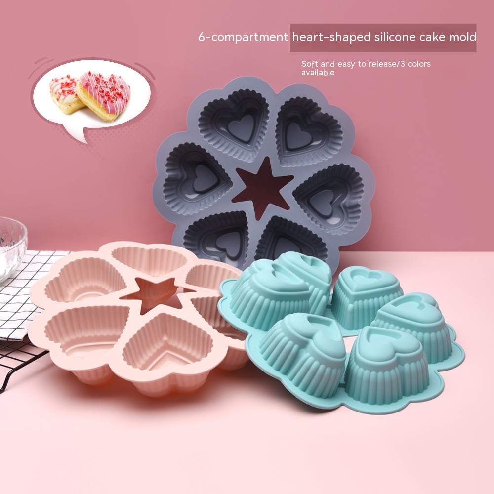 Title 1, Silicone Chiffon Cake Mold 6-piece Heart-shaped...