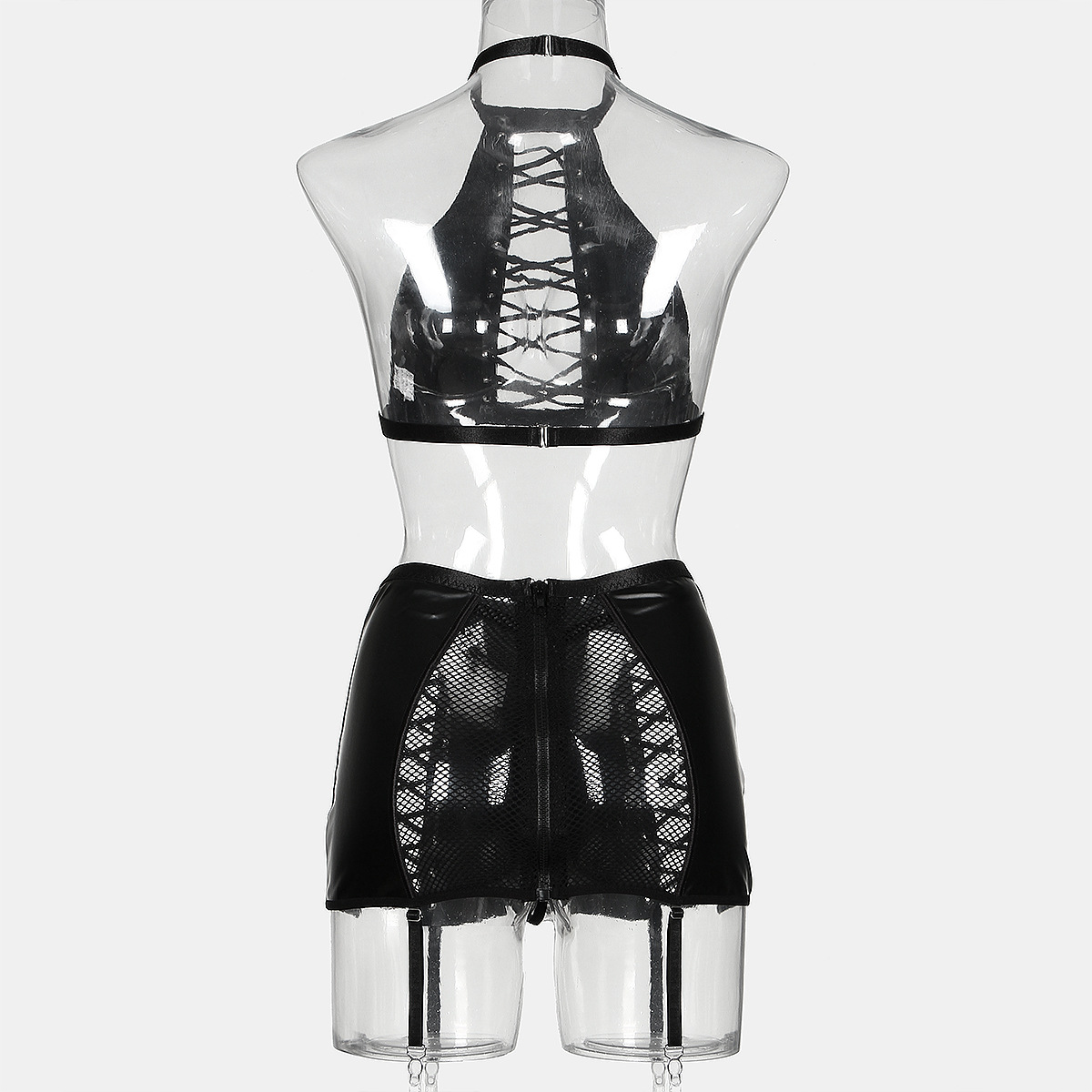 Title 7, Fabric Leather Splicing Mesh Cross Strap Underw...