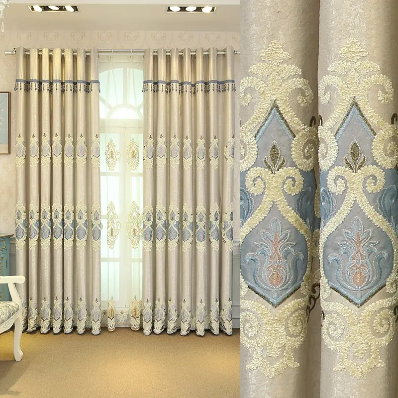 Crown European Embroidery Cloth Mesh Curtains Living
