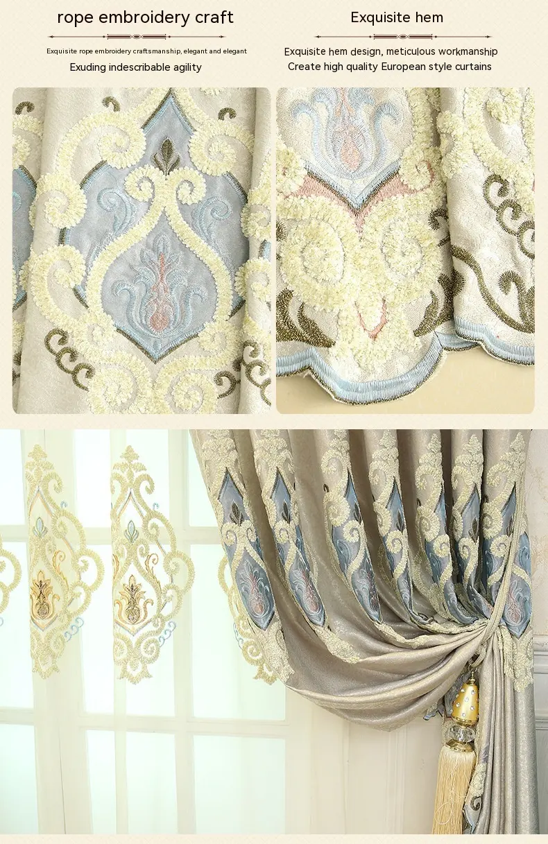 Crown European Embroidery Cloth Mesh Curtains Living