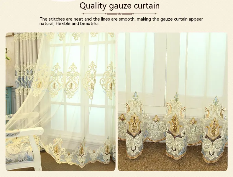 Crown European Embroidery Cloth Mesh Curtains Living