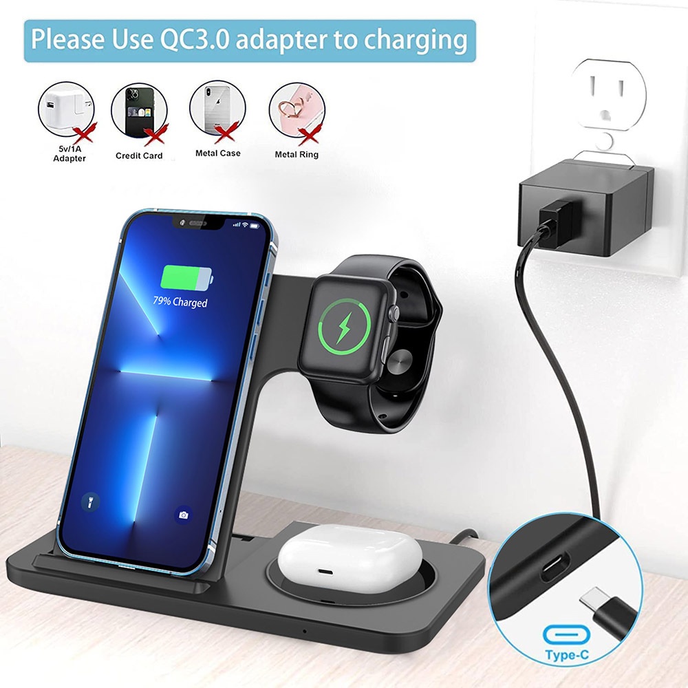 Foldable 15W Three In One Wireless Fast Charging Charger - Image 3