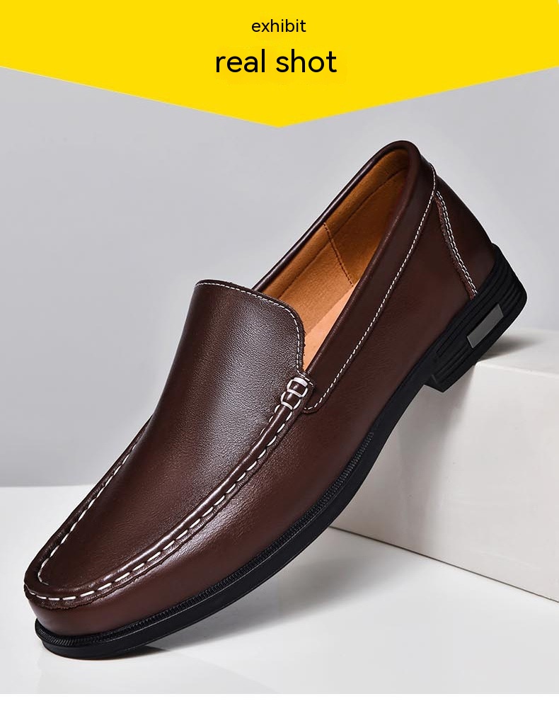 Cowhide Loafers Men's British Business Dress Slip-on Hollowed-out Breathable Leather Shoes