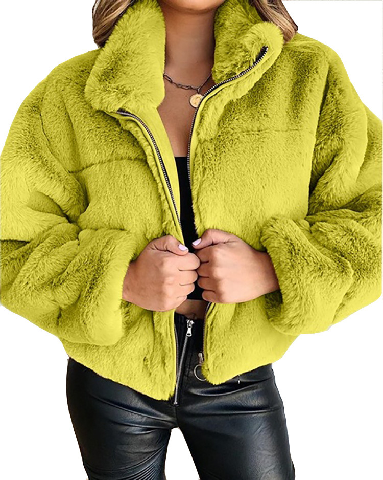 Title 5, Womens plush short coat with stand-up collar z...