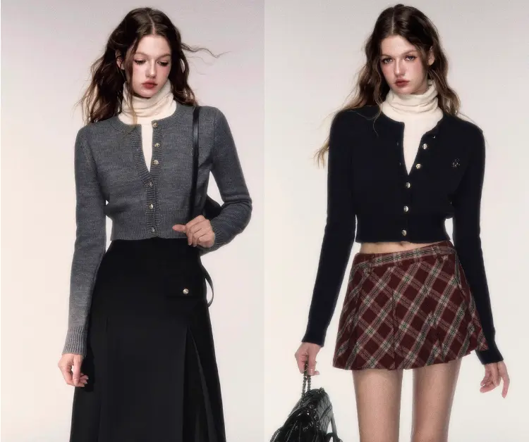 Short Round Neck Wool Sweater Cardigan Coat