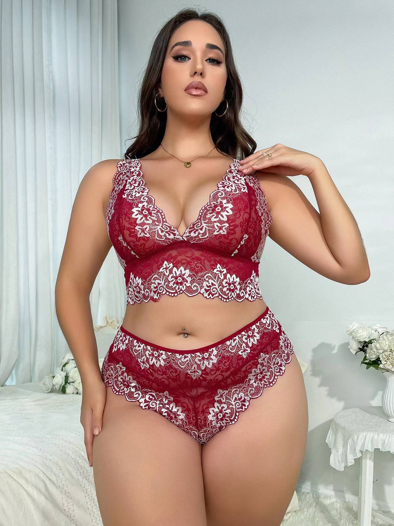 Title 1, Plus Size Čipkasti Veš Komplet Udobnost i Elega...