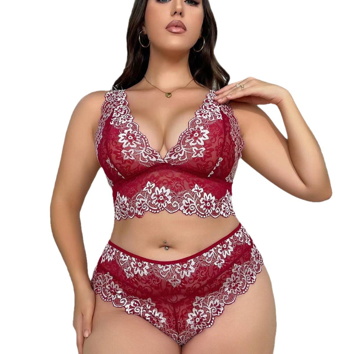 Title 2, Conjunto de Lingerie de Renda Plus Size Confort...