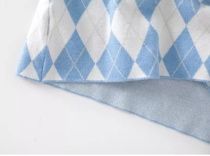 High Waist Slim-fit Slimming Rhombic Woolen Knitted A- Line Skirt