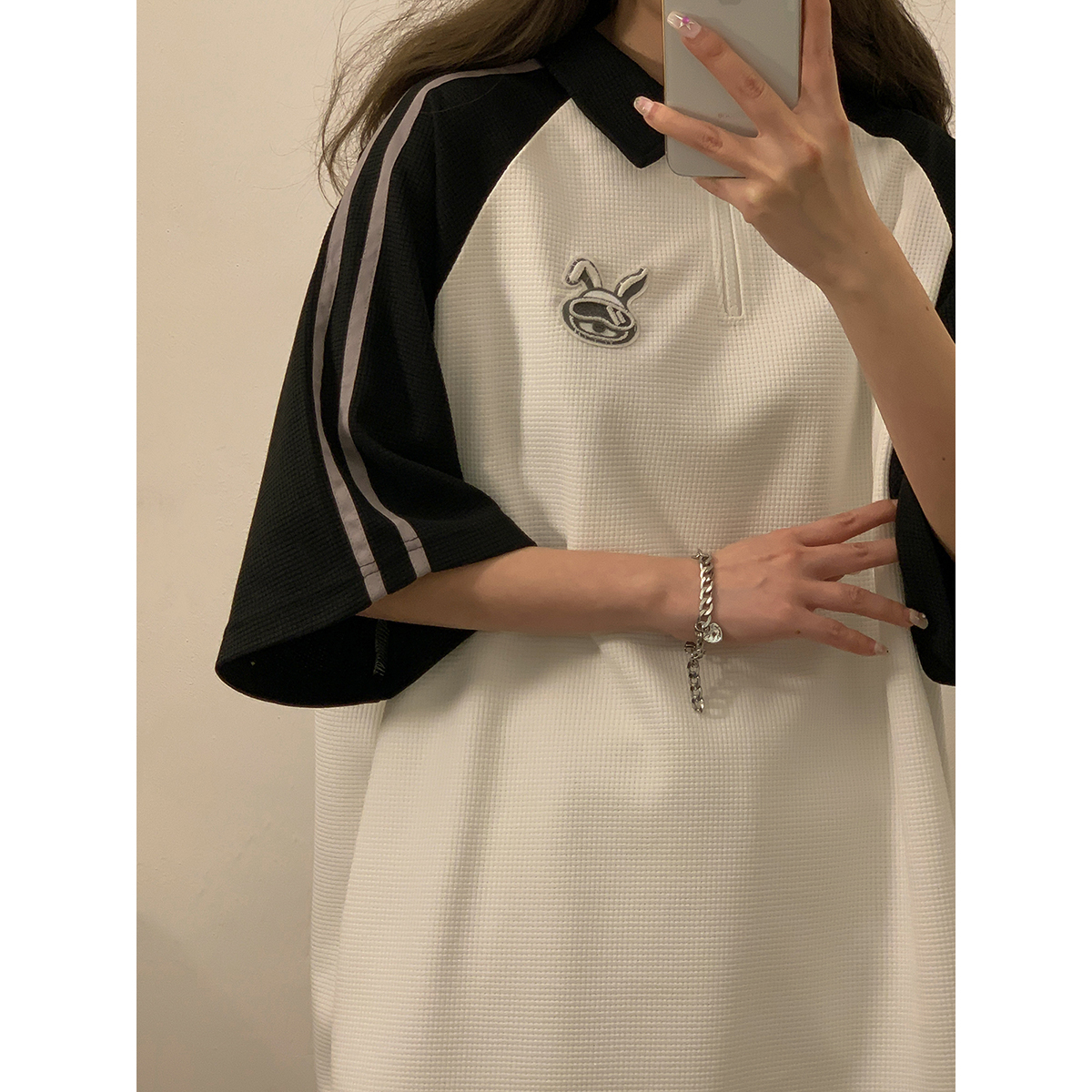 Women's Loose Half Zipper Polo Collar Short Sleeve T-shirt