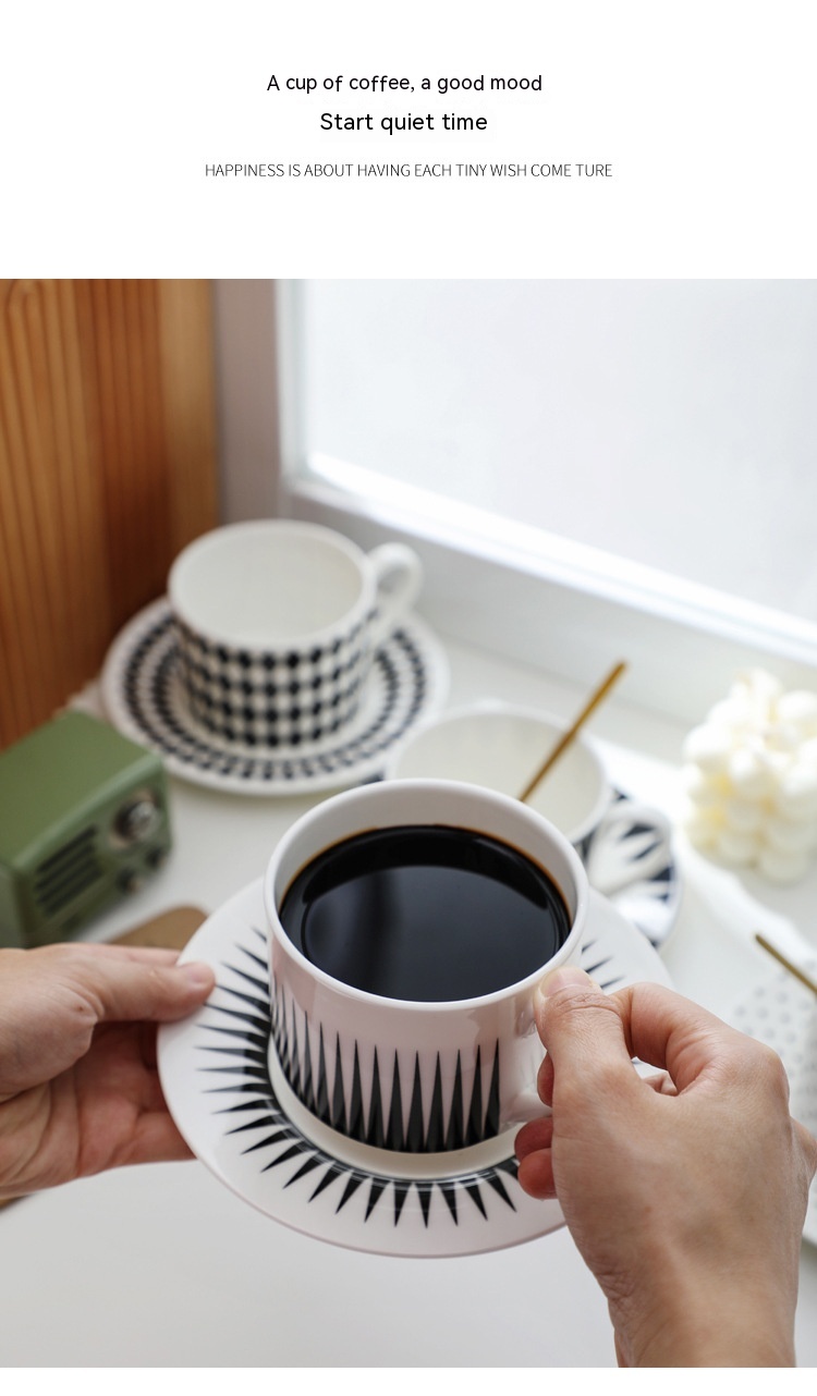Coffee Cup Dish Suit Nordic Black And White Geometry European Creative Simple English Afternoon Tea Lovers Ceramic Cup