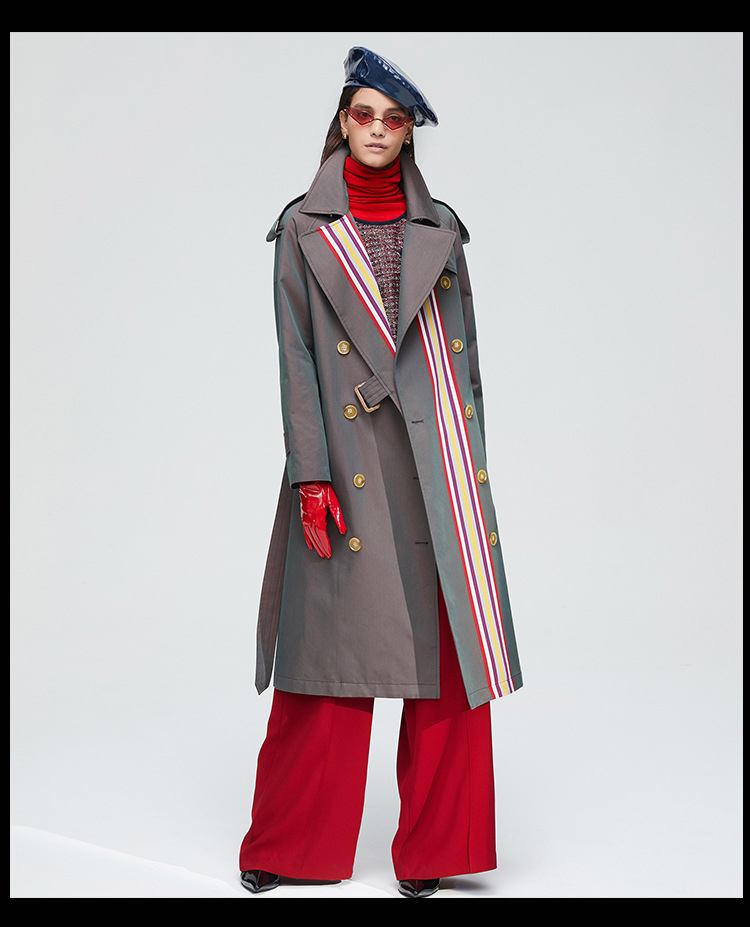 Title 2, Trench coat da donna a doppiopetto con righe co...