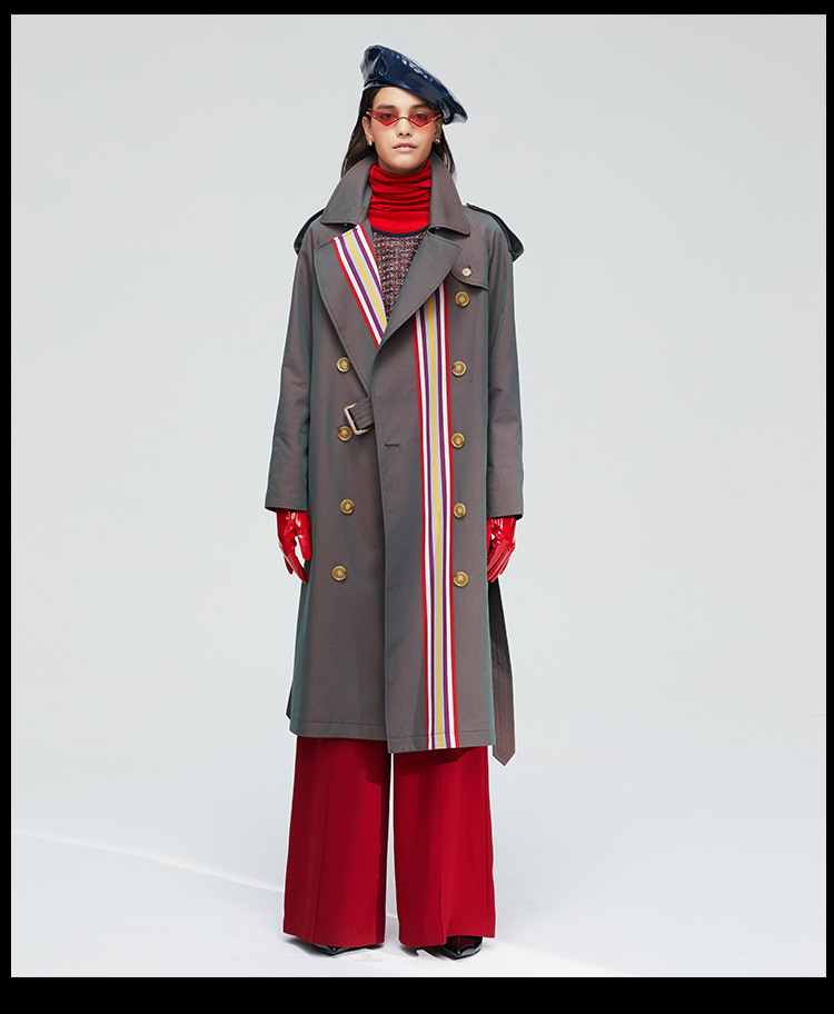 Title 6, Trench coat da donna a doppiopetto con righe co...