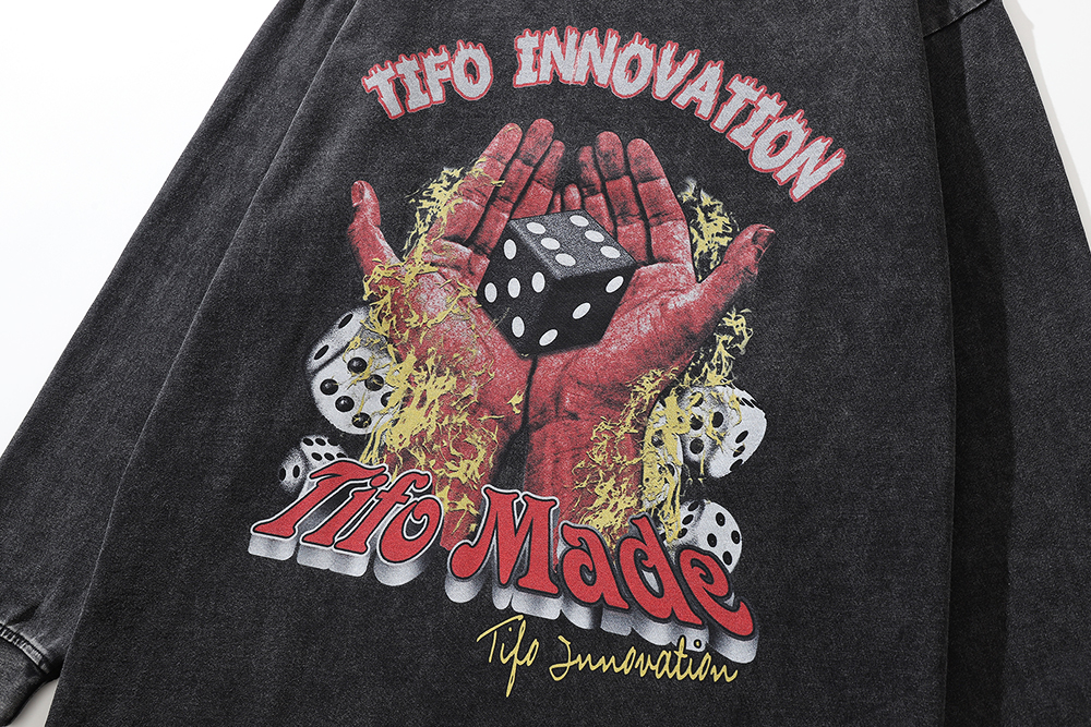 American Fashion Brand Dice Flame Print Long Sleeve