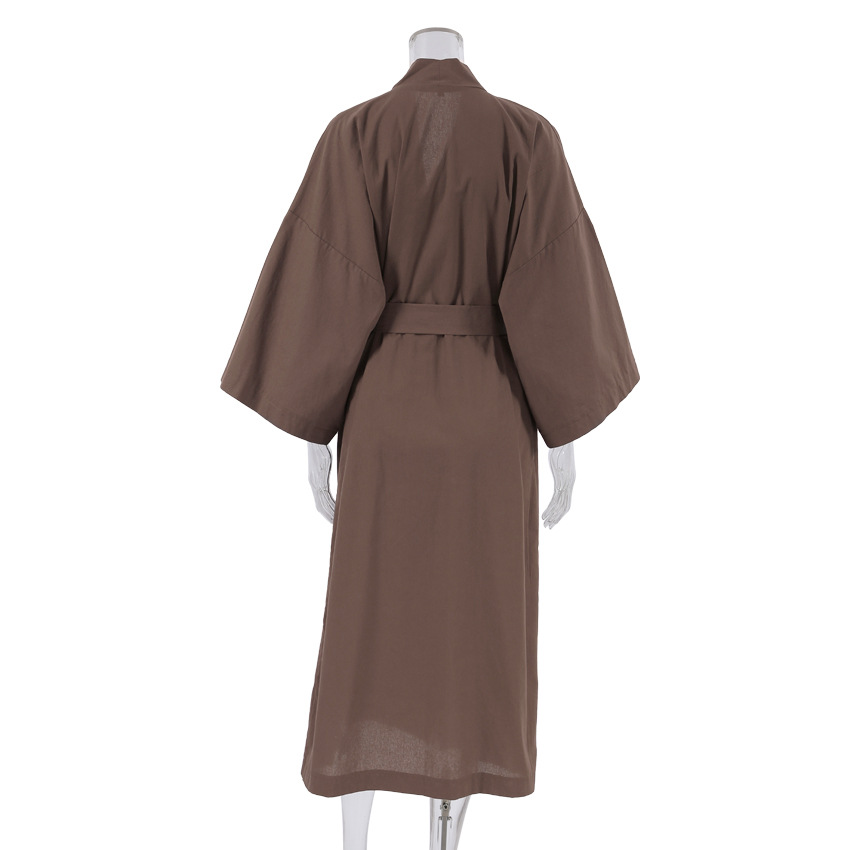 Title 19, Simple Pure Cotton Brown Long Sleeve Nightgown ...