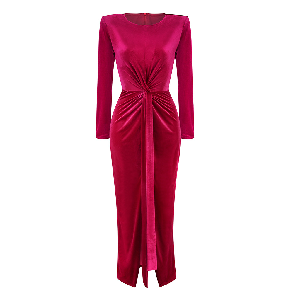 Velvet Round-Neck Long-Sleeve Dress, picture 2 of 9