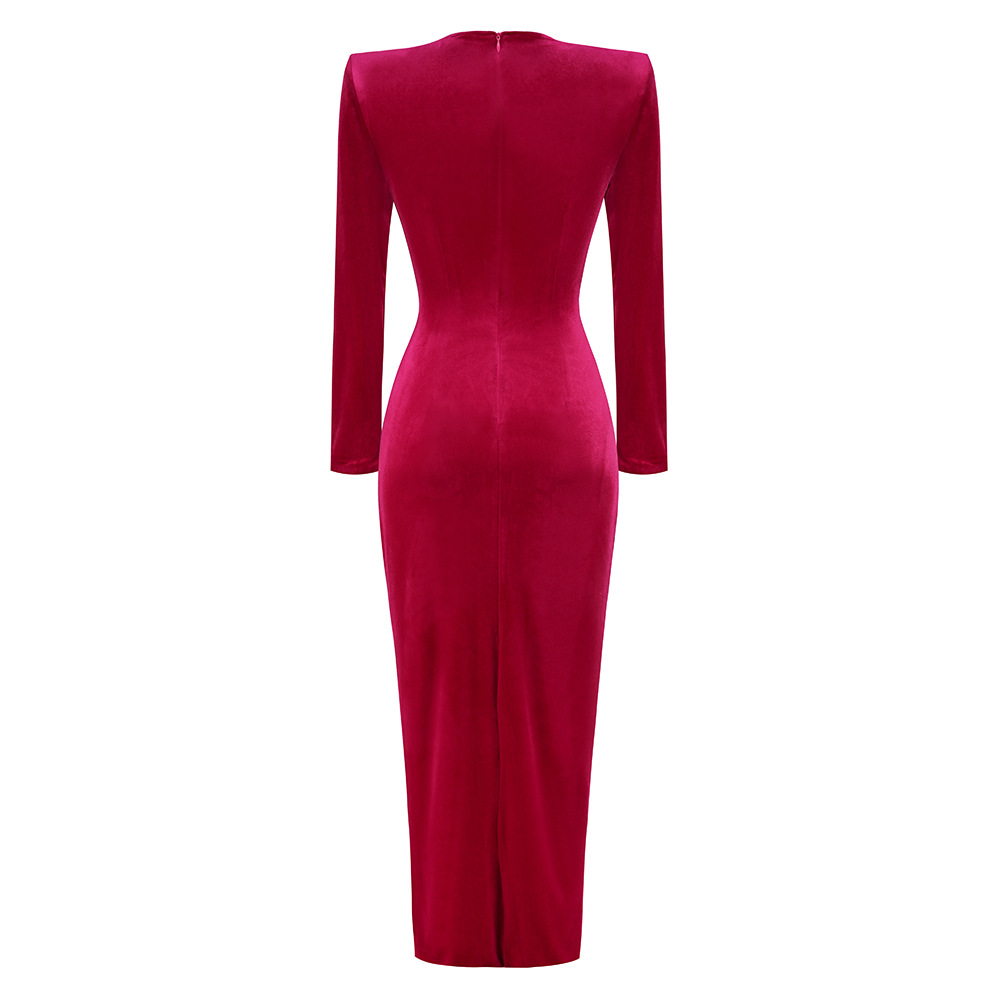 Velvet Round-Neck Long-Sleeve Dress, picture 8 of 9