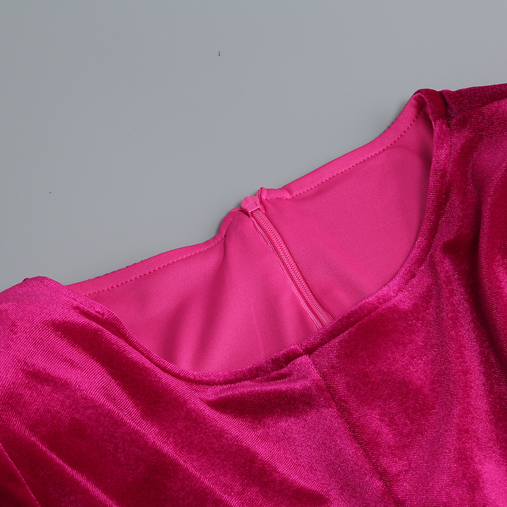 Velvet Round-Neck Long-Sleeve Dress, picture 5 of 9