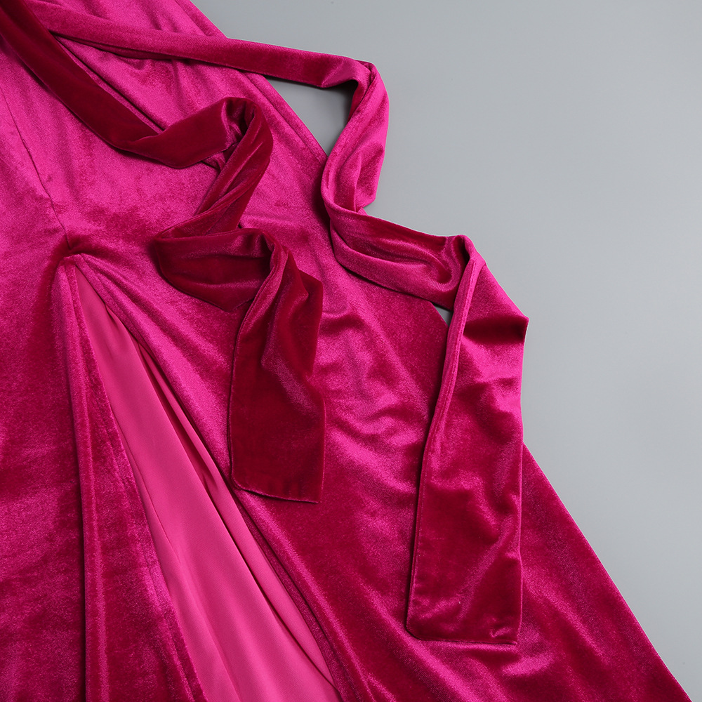 Velvet Round-Neck Long-Sleeve Dress, picture 3 of 9
