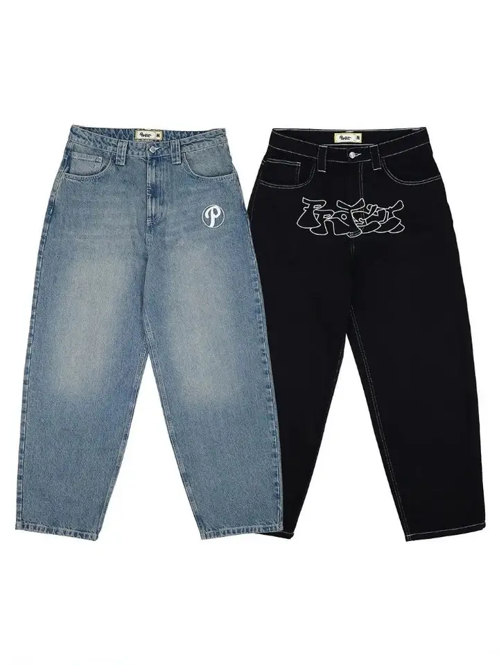 American Street Baggy Casual Men's Retro Hip Hop Printing Stylish Fashion High Waist Jeans