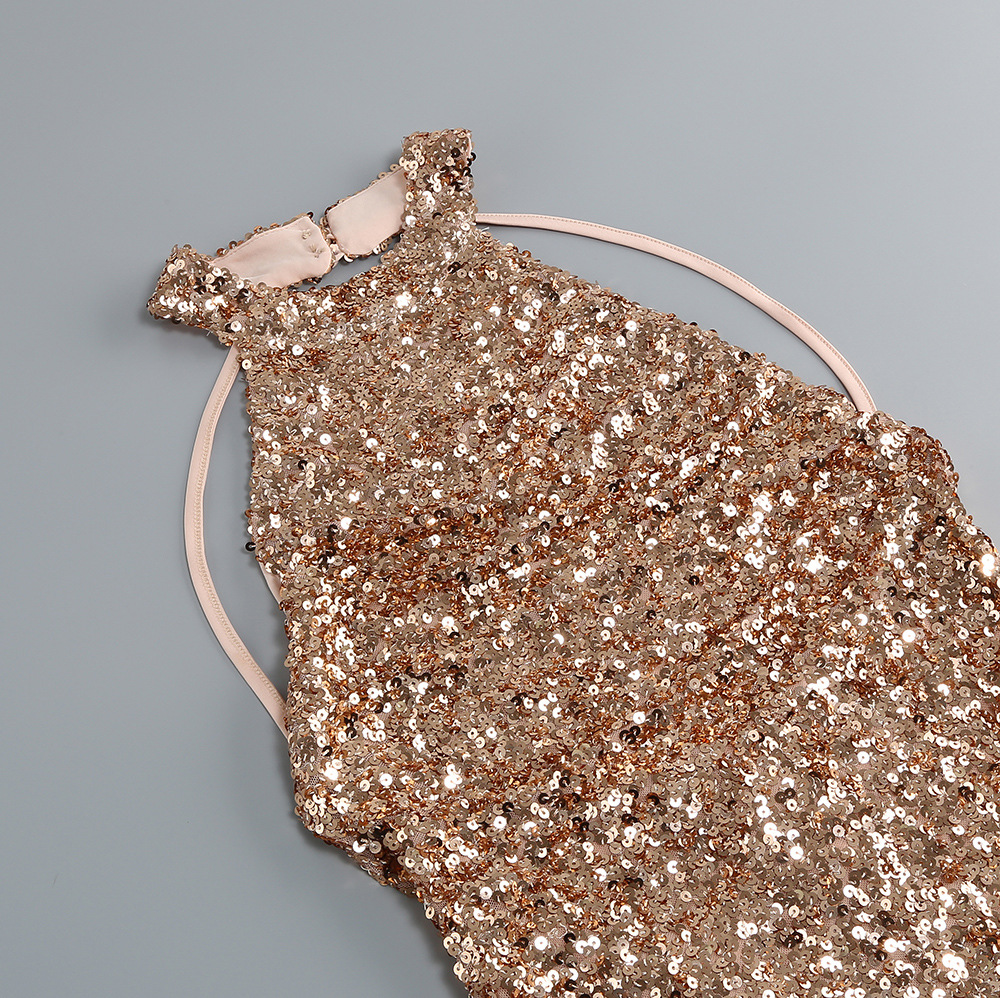 Backless Halter Sequins Mini Skirt Tight Ladies Party Dress