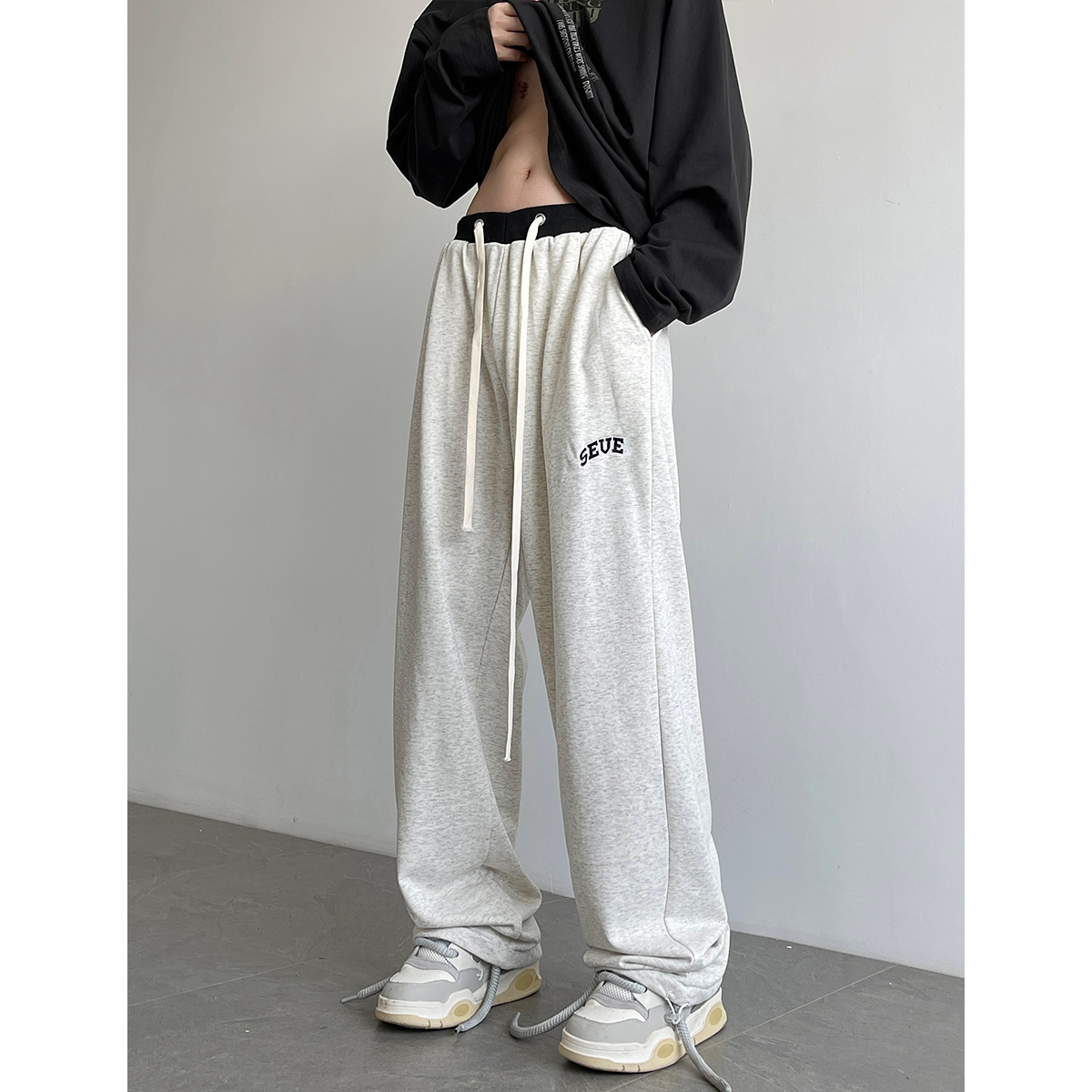 Pants Wide Leg Sports Gray Sweatpants Fleece-lined American High Street Loose Straight