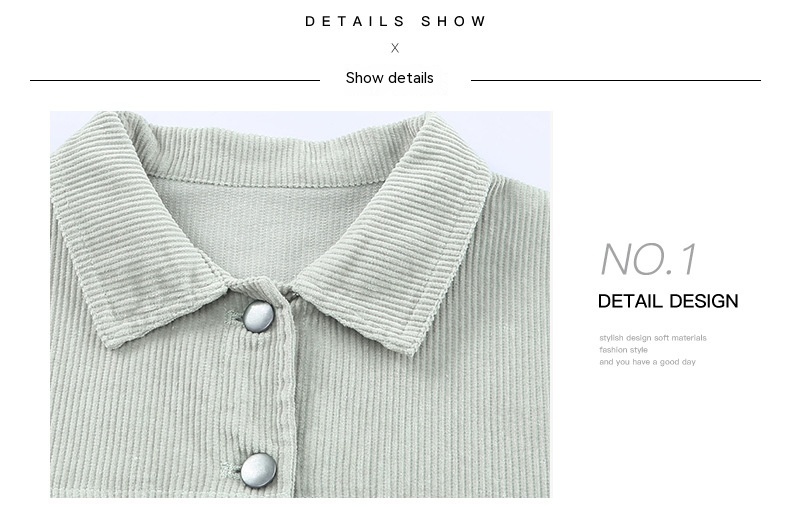 Shiying Simple Style Niche Corduroy Lapels Single-breasted Solid Color Shirt Jacket