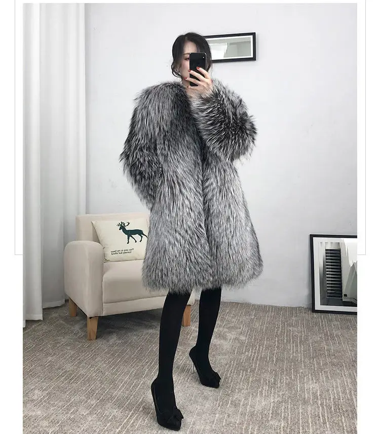 Mid-length Fox Fur Faux Fur Coat Women's Warm Leisure Overcoat