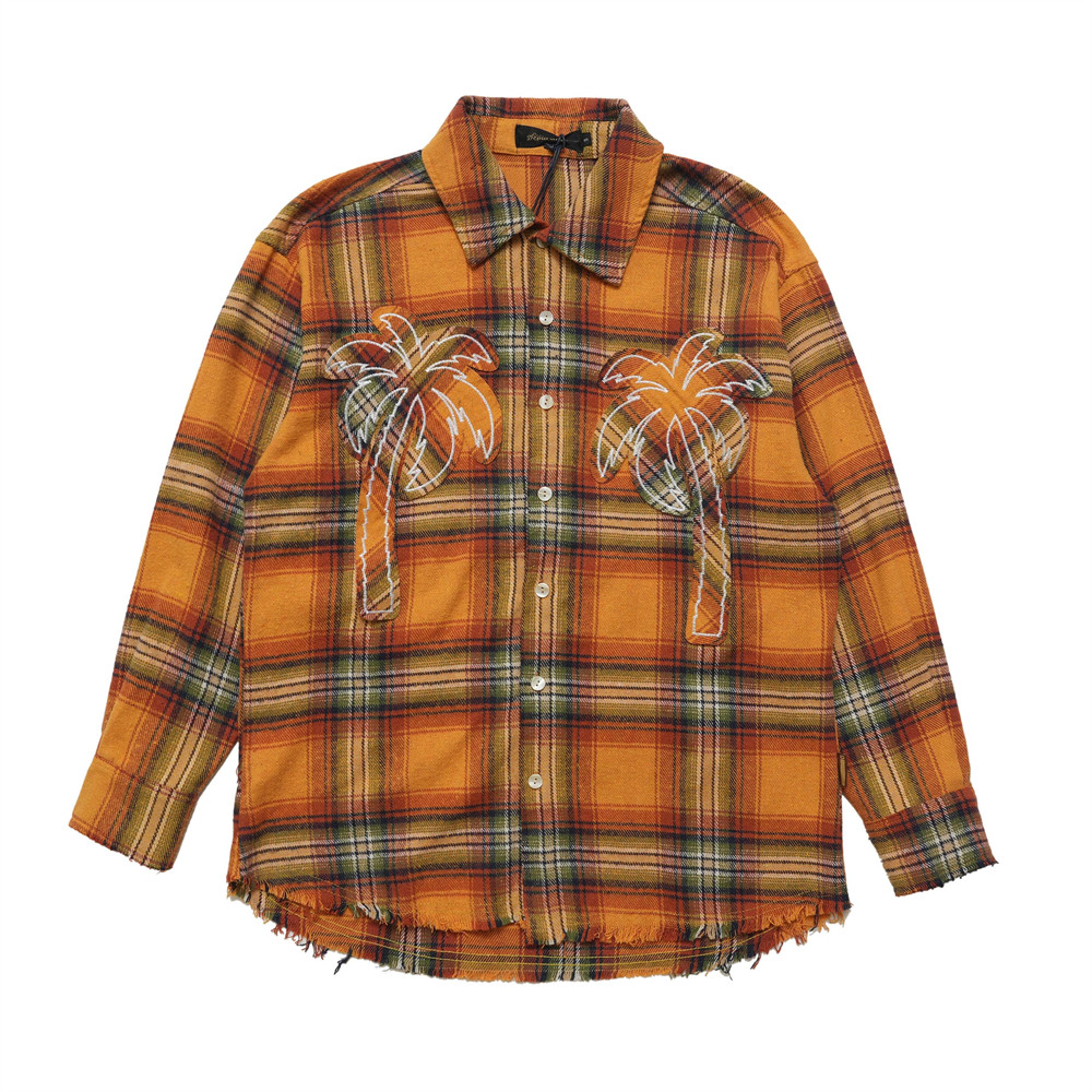 Loose Casual Polo Collar Raw Coconut Embroidered Shirt