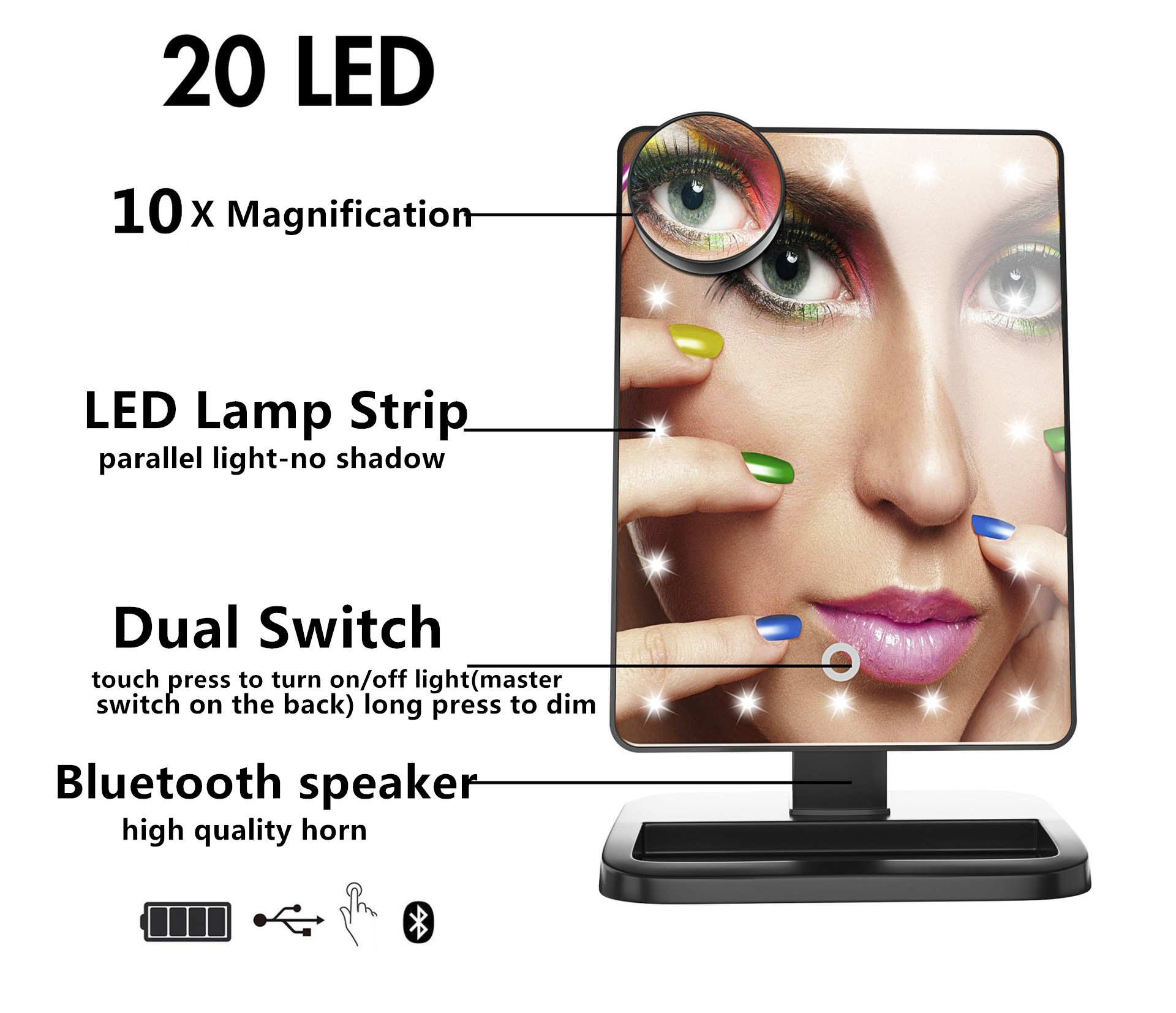 Title 1, Espelho de Maquiagem Touch Screen com 20 LEDs, ...