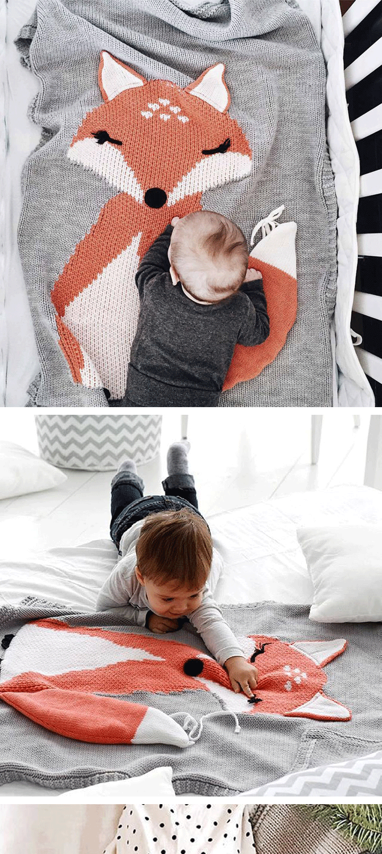 2401230811540327600 - Fox Knitted Blanket Three-dimensional Children's Blanket Children