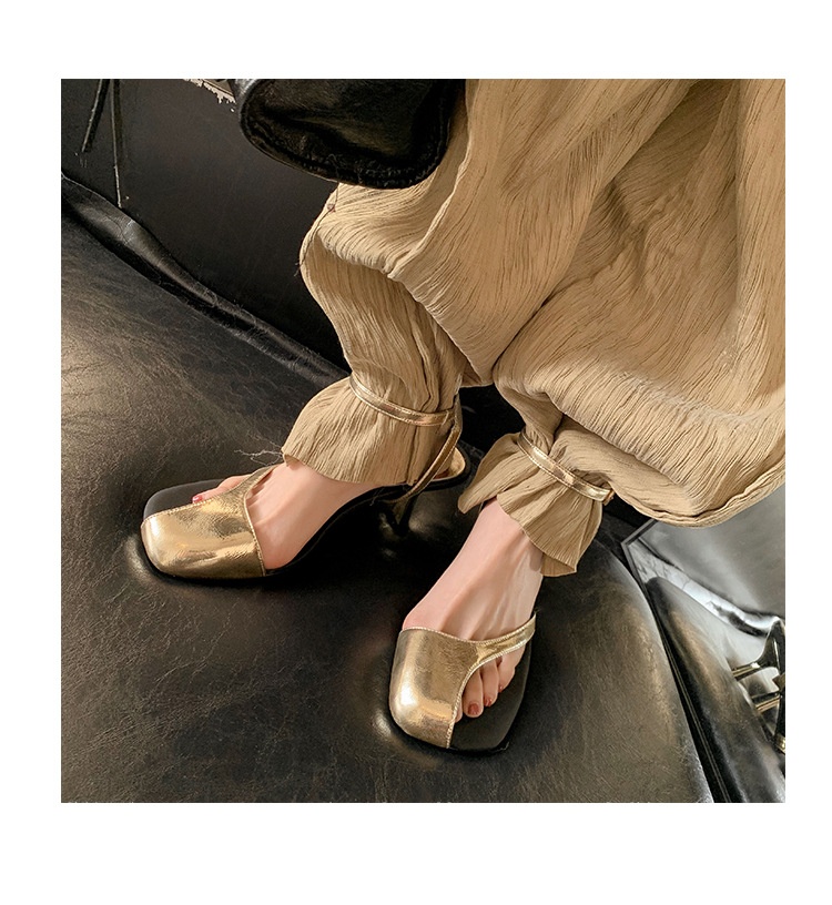 Stiletto Toe Box Back Empty Side Empty Strap Golden Women's Silver High Heels