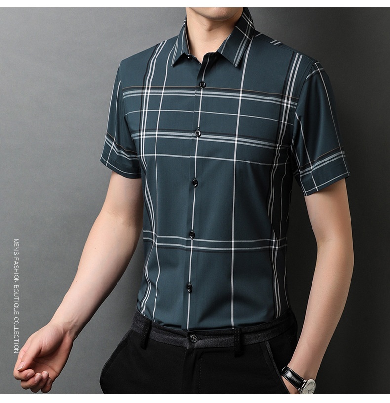 Short Sleeve Plaid Shirt Trendy Thin Young And Middle-aged Half Sleeve Lining