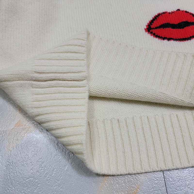 Heavy Handmade Jacquard Pattern Cashmere Round Neck Knitted Sweater For Women