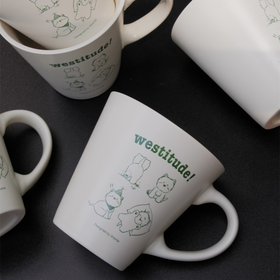 Micro Frosted Wide Mouth Ceramic Line Puppy Drinking Cup