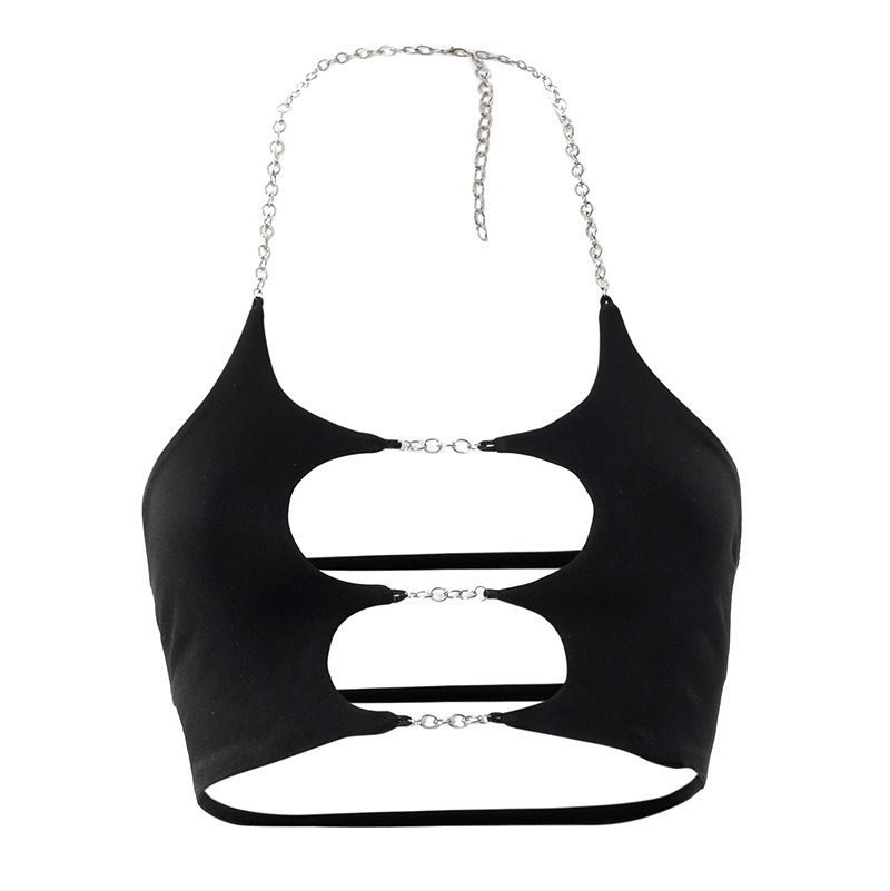 Women's Fashion Solid Color Hollow-out Chain On Neck Top