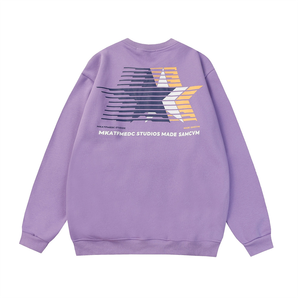 Street Fashion Loose Five-pointed Star Printing Fleece-lined Crew Neck Sweater