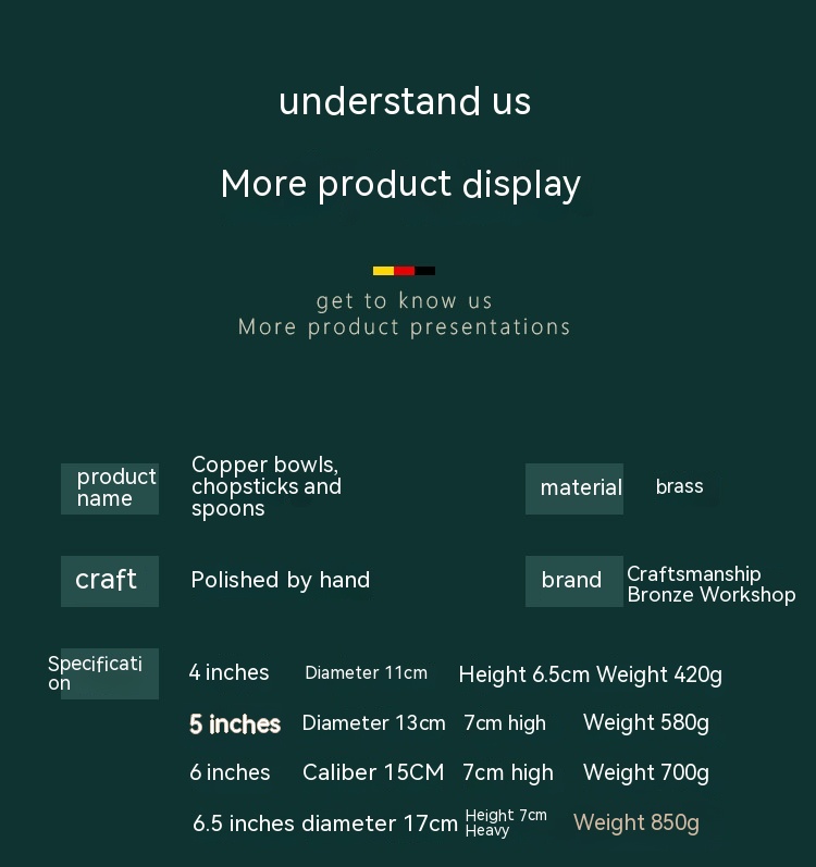 Korean Style Pure Copper Frosted Brushed Thickened Anti Scalding Rice Bowl