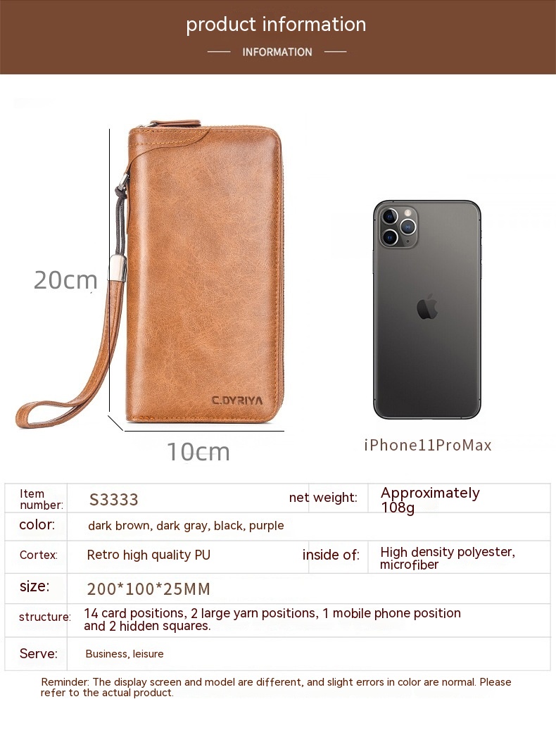 Multifunctional Men's Long Zip Wallet - Image 9