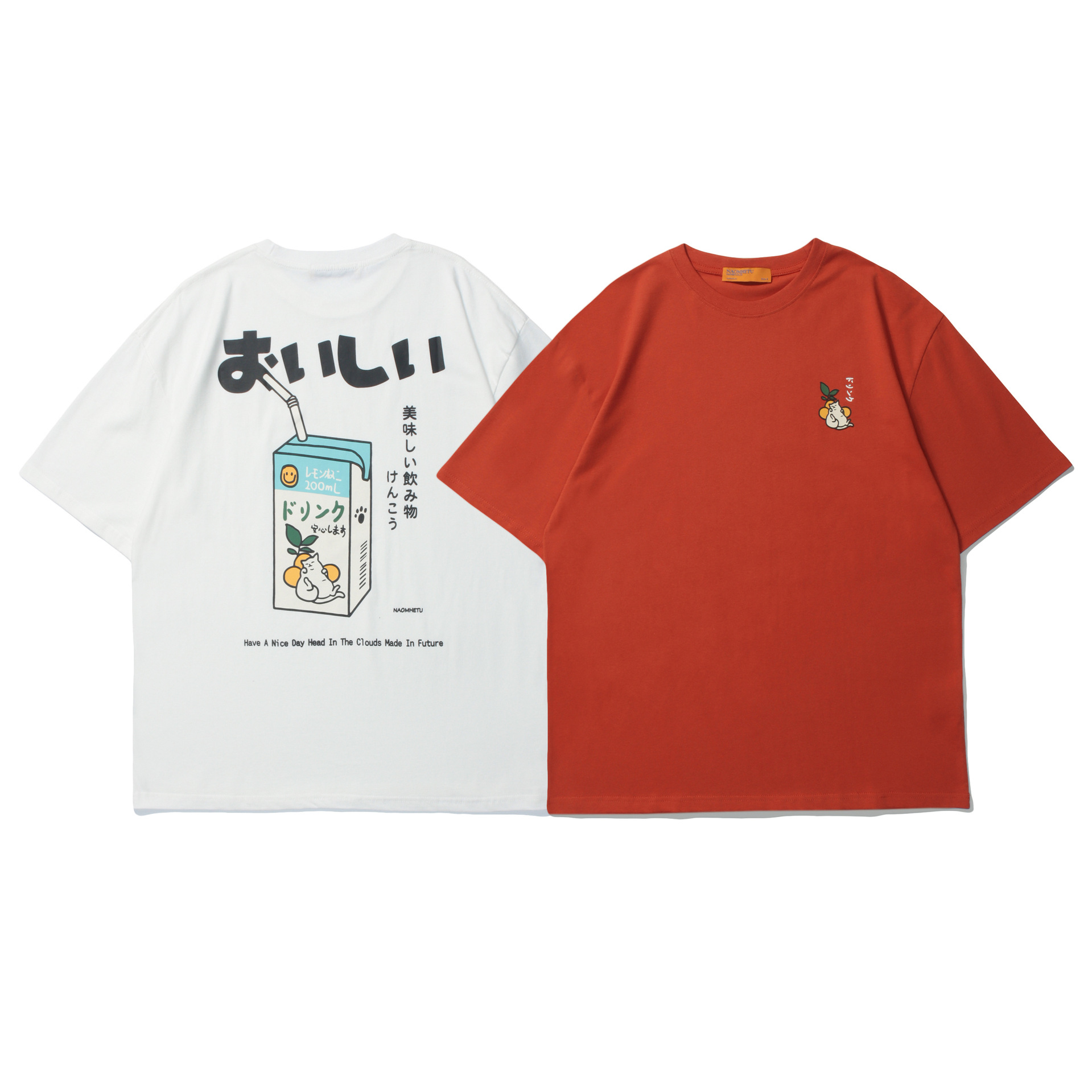 Japanese-style Retro Summer Orange Soda Printed Short Sleeve